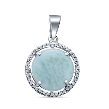 Round Simulated Larimar CZ 925 Sterling Silver Charm Pendant